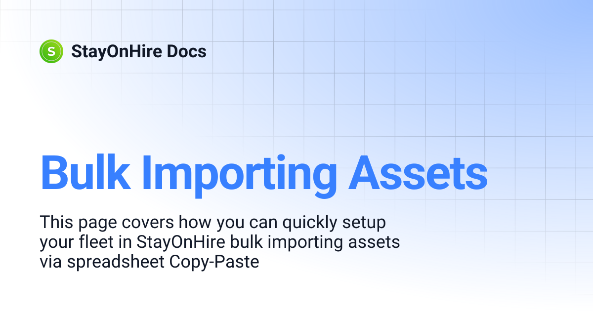 Bulk Importing Assets | StayOnHire Docs
